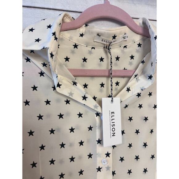 Ellison Cream Button Up Top With Black Stars Size Small - Picture 2 of 6